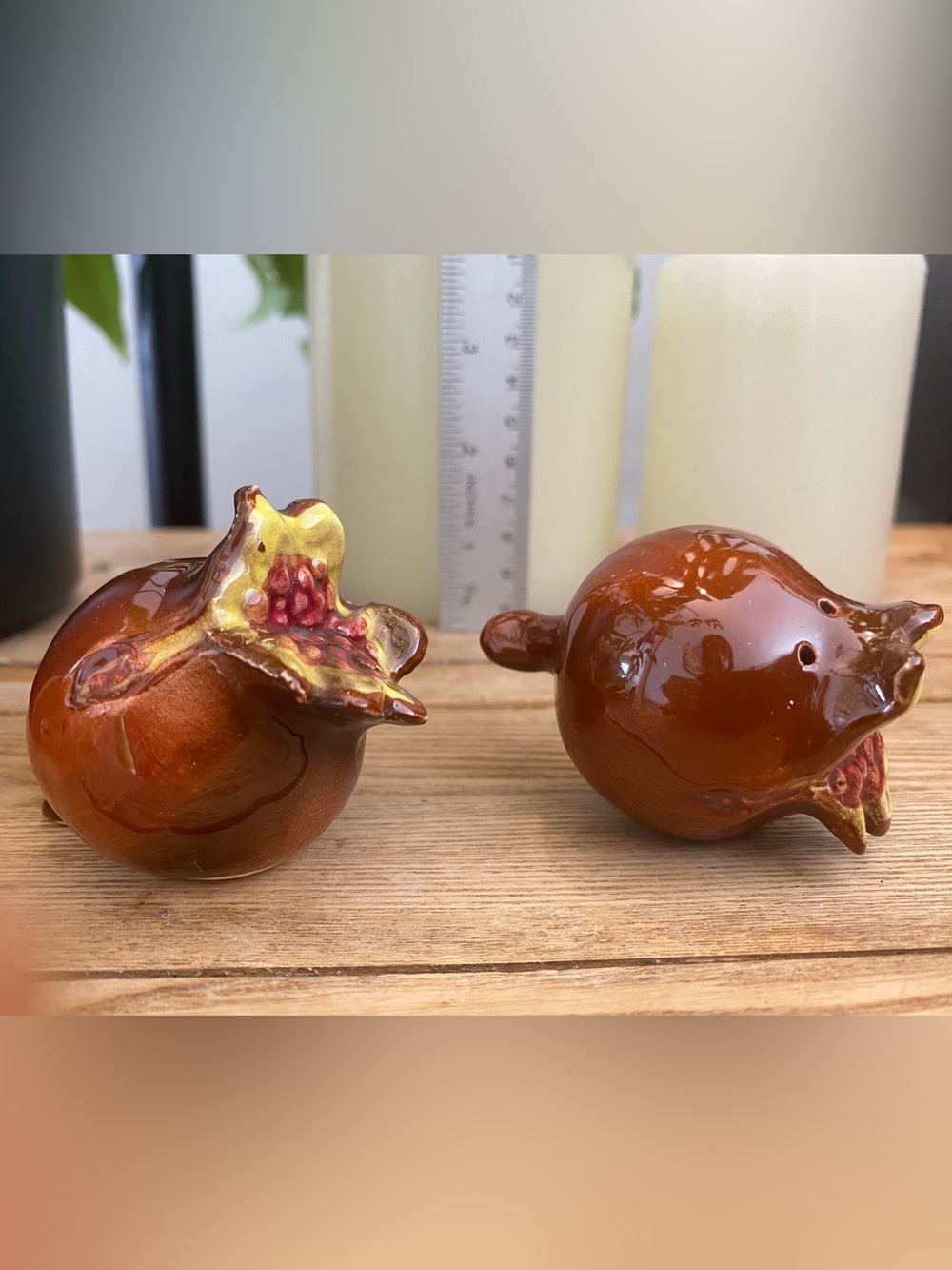 Vintage Open Pomegranate Ceramic Salt & Pepper Shakers